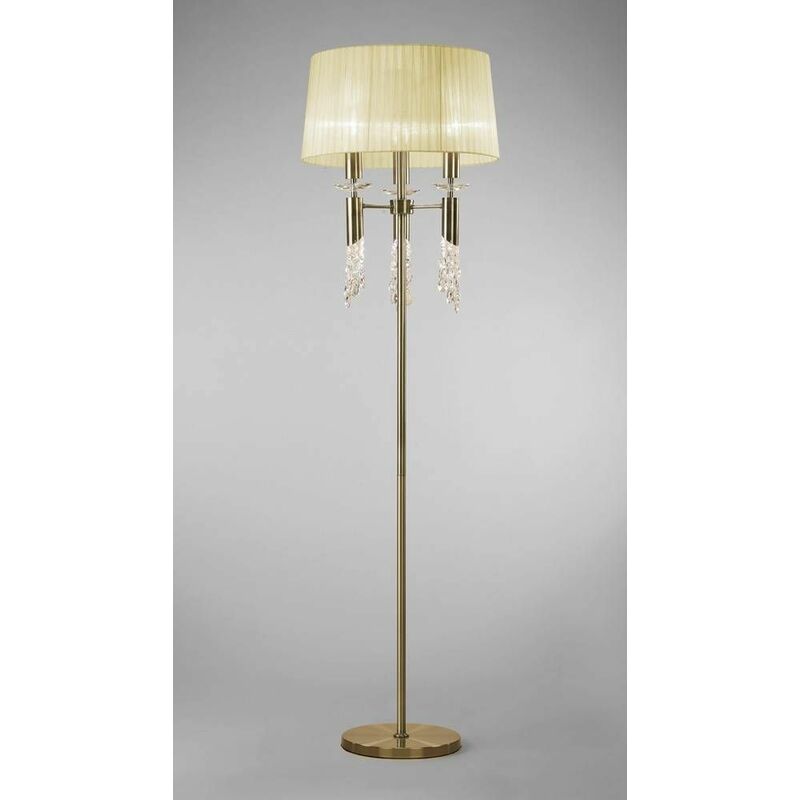 09diyas - Floor lamp Tiffany 3 + 3 Bulbs E27 + G9, antique brass with Cream shade & transparent crystal