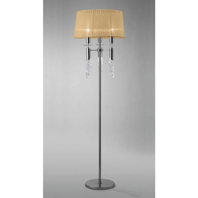 09diyas - Floor lamp Tiffany 3 + 3 Bulbs E27 + G9, polished chrome with bronze shade & transparent crystal