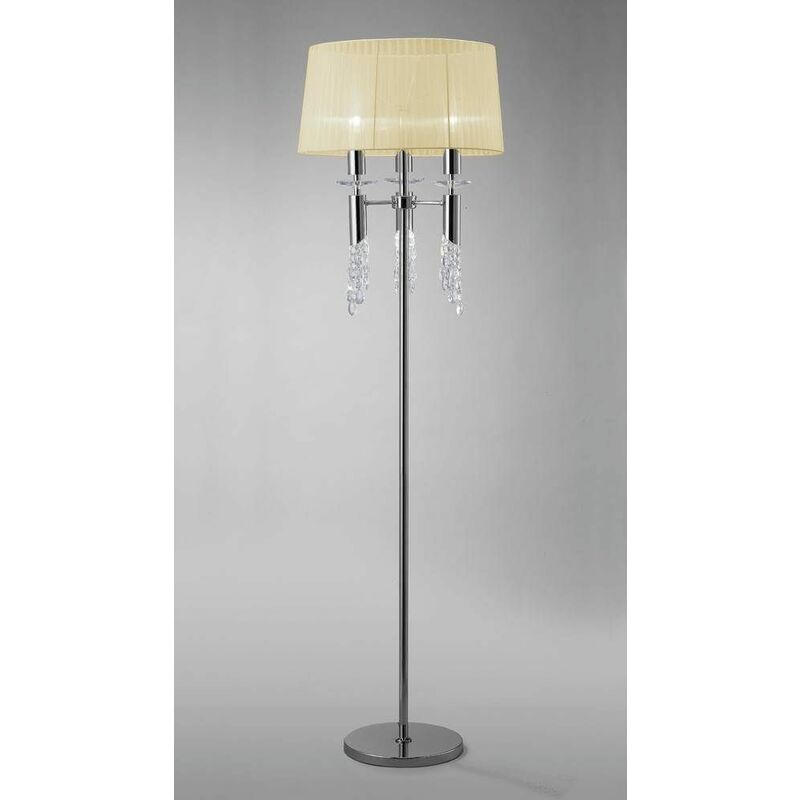 09diyas - Floor lamp Tiffany 3 + 3 Bulbs E27 + G9, polished chrome with Cream shade & transparent crystal