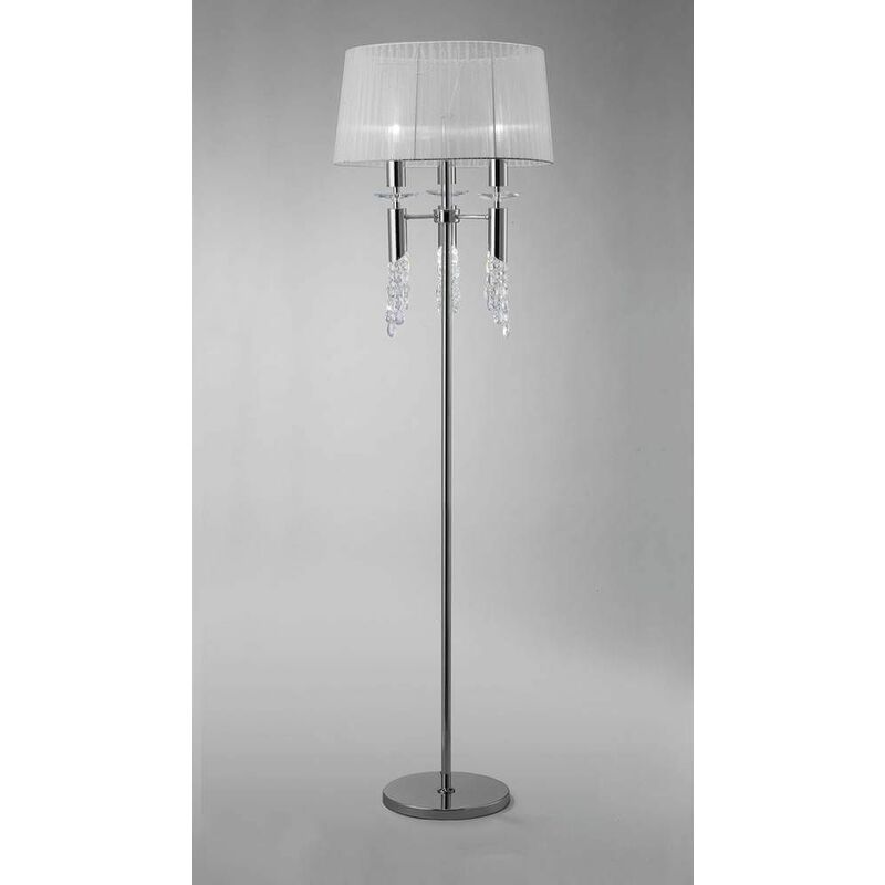 09diyas - Floor lamp Tiffany 3 + 3 Bulbs E27 + G9, polished chrome with white lampshade & transparent crystal
