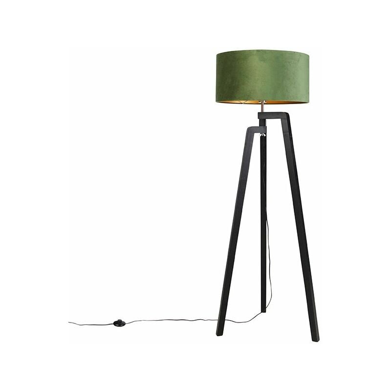 Floor Lamp Tripod Black with Green Lampshade and Gold 50 cm - Puros