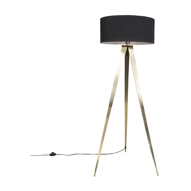 Modern Floor Lamp Brass with Black Lampshade - Ilse