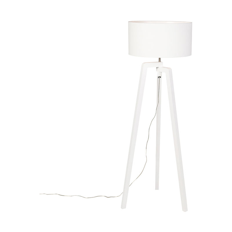 Floor Lamp Tripod White Wood with White Lampshade 50 cm - Puros