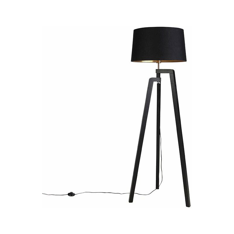 Tripod Floor Lamp with Cotton Lampshade Black with Gold 50 cm - Puros