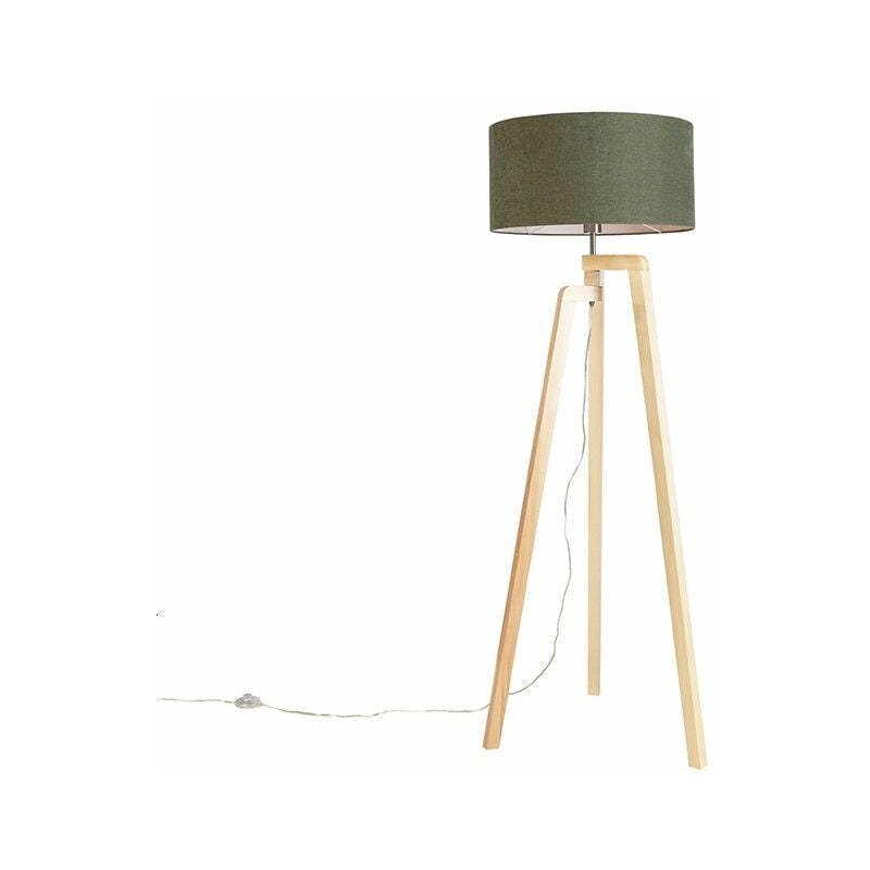 Tripod Floor Lamp Wood with Lampshade 50 cm Green - Puros