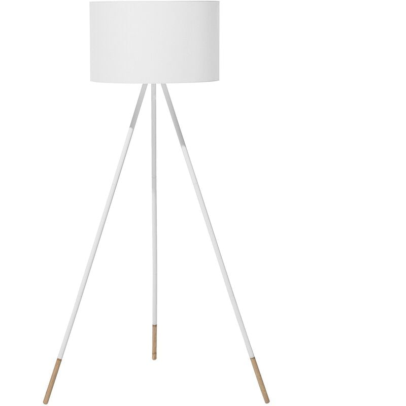Modern Scandinavian Tripod Wooden Floor Lamp White Fabric Shade Tobol