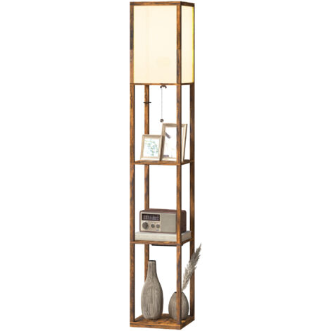 Floor Lamp with Shelves, 4 Layer Standing Lamp with USB Ports, 3 Colour Temperature, Rustic Brown