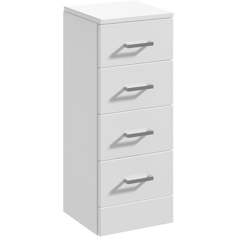 Floor Standing 4 Drawer Bathroom Unit - 300mm - Gloss White