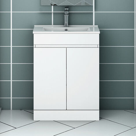 Floor Standing Bathroom Vanity Unit with Basin Storage Cabinets Flat Pack - 600mm Matt White