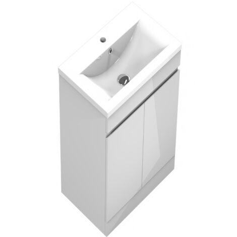 Floor Standing Bathroom Vanity Unit with Ceramic Basins , Storage Cabinets Flat Pack - 500mm Gloss White