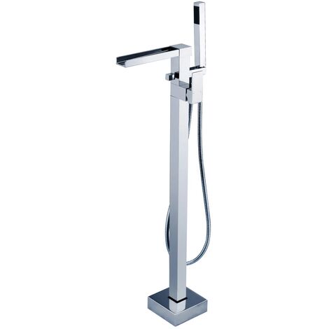Floor Standing Tap Freestanding Square Waterfall Bath Shower Mixer Chrome