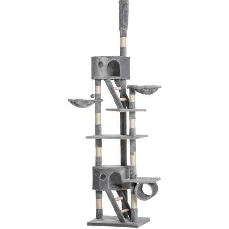 Floor to Ceiling Cat Tree for Indoor Cats, 240-260cm, Adjustable Height - Light Grey