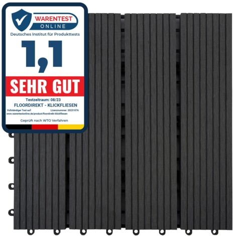 Floordirekt – Dalle de terrasse WPC anthracite 30 x 30 cm – Système de clic – Résistante aux intempéries – Fonction de drainage intégrée