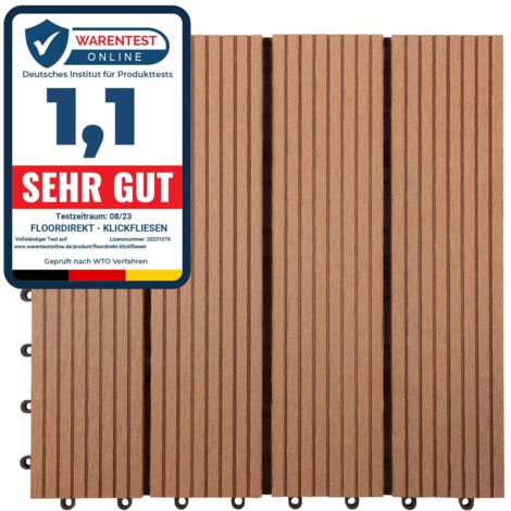 Floordirekt – Dalle de terrasse WPC marron clair 30 x 30 cm – Résistante aux intempéries – Système de clic – Fonction de drainage