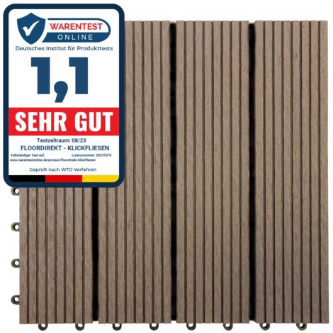 Floordirekt – Dalle extérieure WPC marron foncé 30 x 30 cm – Système de clic pour pose rapide – Résistante aux intempéries et à la moisissure