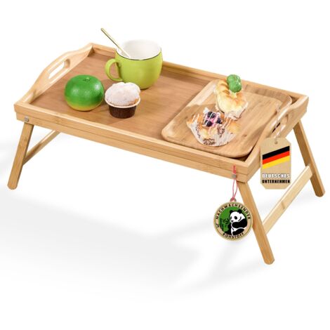 Floordirekt – Plateau de lit en bambou 30x23x50 cm – Pieds pliables – Surface résistante à l'eau – Pour petit-déjeuner et travail à domicile