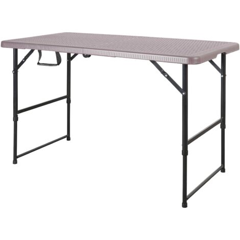 Floordirekt – Table pliante réglable en hauteur 120 x 60 cm – Résistante aux intempéries – Idéale pour camping et extérieur – Finition effet rotin