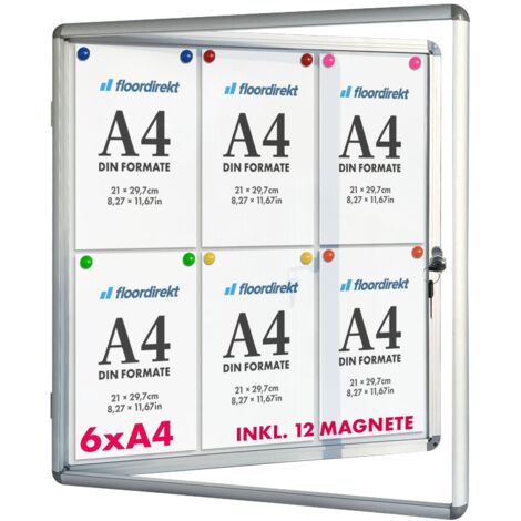 Floordirekt – Tableau d'affichage vitrine 70 x 67 cm – Surface magnétique inscriptible – Cadre aluminium verrouillable – 12 aimants inclus