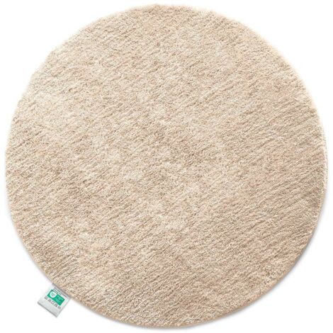 Floordirekt – Tapis de bain rond beige 120 cm – Microfibre douce – Dos antidérapant en latex – Lavable en machine à 40°C – Adapté aux chauffages par le sol