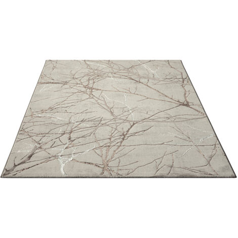 FLOORNOVO Hochflor Teppich Beige Blattmuster - 170 x 120 cm - Besonders Weicher Teppich Wohnzimmer & Badezimmerteppich - Pflegeleicht - vielseitig einsetzbar im Innenbereich