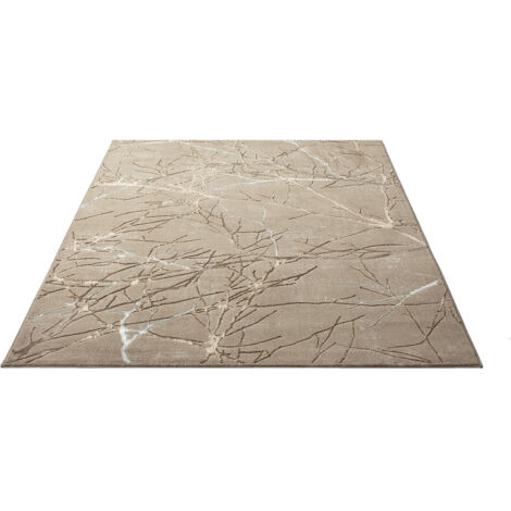 FLOORNOVO Hochflor Teppich Beige Blattmuster - 170 x 120 cm - Besonders Weicher Teppich Wohnzimmer & Badezimmerteppich - Pflegeleicht - vielseitig einsetzbar im Innenbereich