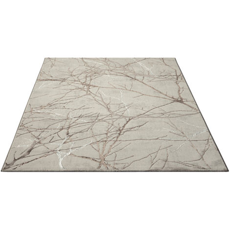 FLOORNOVO Hochflor Teppich Beige Blattmuster - 200 x 140 cm - Besonders Weicher Teppich Wohnzimmer & Badezimmerteppich - Pflegeleicht - vielseitig einsetzbar im Innenbereich