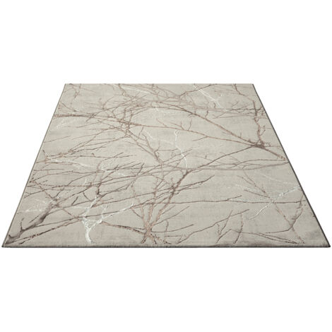 FLOORNOVO Hochflor Teppich Beige Blattmuster - 230 x 160 cm - Besonders Weicher Teppich Wohnzimmer & Badezimmerteppich - Pflegeleicht - vielseitig einsetzbar im Innenbereich