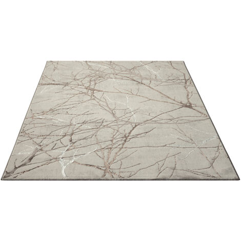 FLOORNOVO Hochflor Teppich Beige Blattmuster - 290 x 200 cm - Besonders Weicher Teppich Wohnzimmer & Badezimmerteppich - Pflegeleicht - vielseitig einsetzbar im Innenbereich