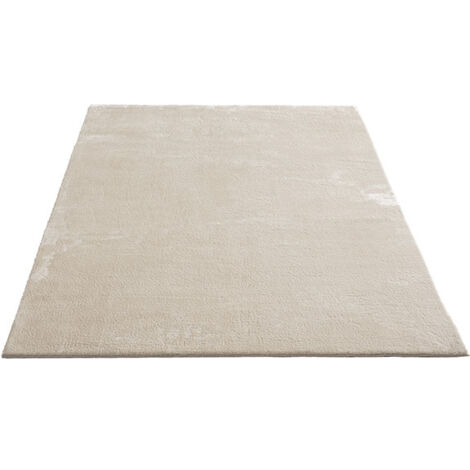 FLOORNOVO Hochflor Teppich Beige einfarbig - 110 x 60 cm - Besonders Weicher Teppich Wohnzimmer & Badezimmerteppich - Pflegeleicht - vielseitig einsetzbar im Innenbereich