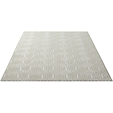 FLOORNOVO Hochflor Teppich Beige gemustert - 150 x 80 cm - Besonders Weicher Teppich Wohnzimmer & Badezimmerteppich - Pflegeleicht - vielseitig einsetzbar im Innenbereich