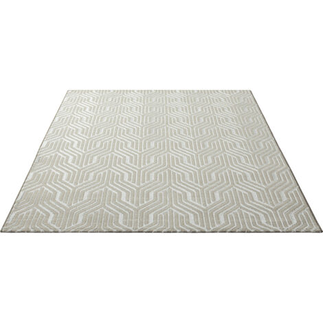 FLOORNOVO Hochflor Teppich Beige gemustert - 170 x 120 cm - Besonders Weicher Teppich Wohnzimmer & Badezimmerteppich - Pflegeleicht - vielseitig einsetzbar im Innenbereich