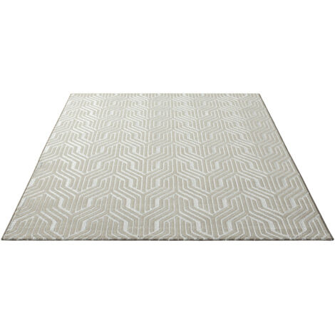 FLOORNOVO Hochflor Teppich Beige gemustert - 200 x 140 cm - Besonders Weicher Teppich Wohnzimmer & Badezimmerteppich - Pflegeleicht - vielseitig einsetzbar im Innenbereich