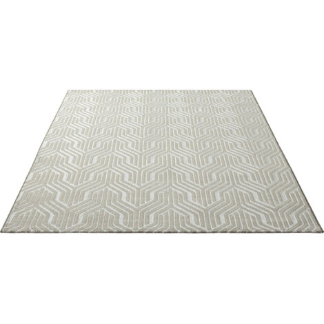 FLOORNOVO Hochflor Teppich Beige gemustert - 230 x 160 cm - Besonders Weicher Teppich Wohnzimmer & Badezimmerteppich - Pflegeleicht - vielseitig einsetzbar im Innenbereich