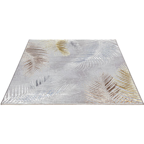 FLOORNOVO Hochflor Teppich Grau Blattmuster - 170 x 120 cm - Besonders Weicher Teppich Wohnzimmer & Badezimmerteppich - Pflegeleicht - vielseitig einsetzbar im Innenbereich