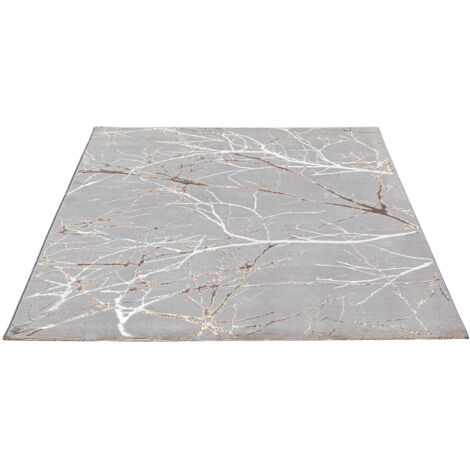 FLOORNOVO Hochflor Teppich Grau Blattmuster - 170 x 120 cm - Besonders Weicher Teppich Wohnzimmer & Badezimmerteppich - Pflegeleicht - vielseitig einsetzbar im Innenbereich