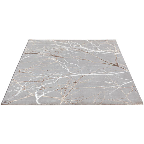 FLOORNOVO Hochflor Teppich Grau Blattmuster - 200 x 140 cm - Besonders Weicher Teppich Wohnzimmer & Badezimmerteppich - Pflegeleicht - vielseitig einsetzbar im Innenbereich
