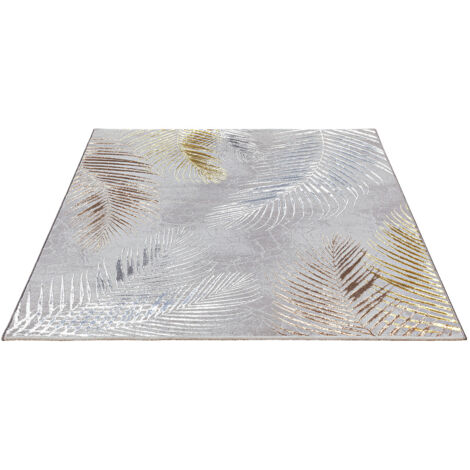 FLOORNOVO Hochflor Teppich Grau Blattmuster - 200 x 140 cm - Besonders Weicher Teppich Wohnzimmer & Badezimmerteppich - Pflegeleicht - vielseitig einsetzbar im Innenbereich