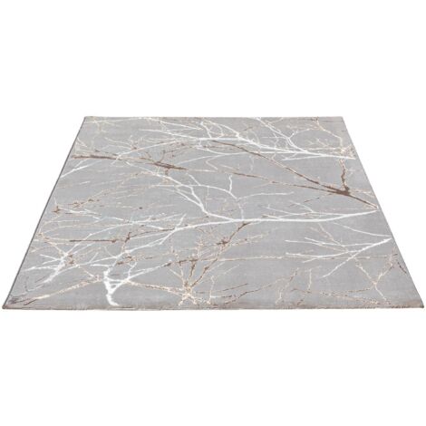 FLOORNOVO Hochflor Teppich Grau Blattmuster - 290 x 200 cm - Besonders Weicher Teppich Wohnzimmer & Badezimmerteppich - Pflegeleicht - vielseitig einsetzbar im Innenbereich