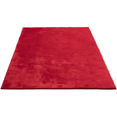 FLOORNOVO Hochflor Teppich Rot einfarbig - 240 x 200 cm - Besonders Weicher Teppich Wohnzimmer & Badezimmerteppich - Pflegeleicht - vielseitig einsetzbar im Innenbereich