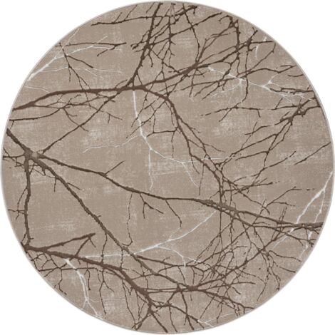 FLOORNOVO Hochflor Teppich rund Blattmuster - Ø 200 cm - Besonders Weicher Teppich Wohnzimmer & Badezimmerteppich - Pflegeleicht - vielseitig einsetzbar im Innenbereich