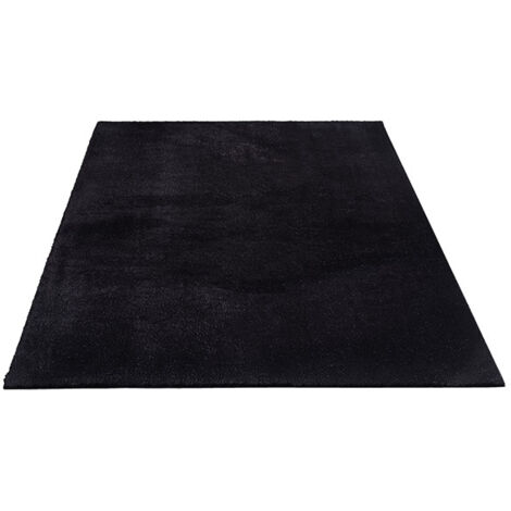 FLOORNOVO Hochflor Teppich Schwarz einfarbig - 110 x 60 cm - Besonders Weicher Teppich Wohnzimmer & Badezimmerteppich - Pflegeleicht - vielseitig einsetzbar im Innenbereich