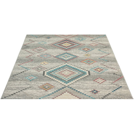 FLOORNOVO In- & Outdoor Teppich Beige gemustert - 170 x 120 cm - Flachgewebe für Garten Balkon Terrasse und Innenbereich - Robust & Pflegeleicht - vielseitig einsetzbar im Innen- und Außenbereich