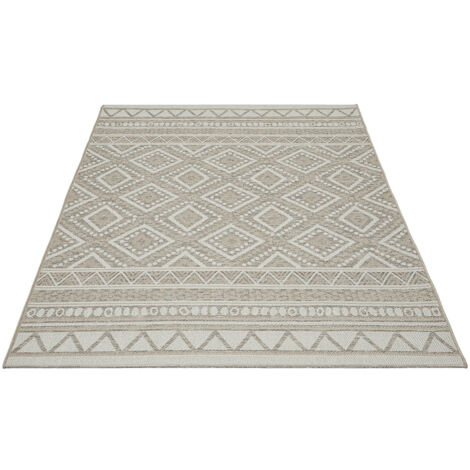 FLOORNOVO In- & Outdoor Teppich Beige gemustert - 180 x 67 cm - Flachgewebe für Garten Balkon Terrasse und Innenbereich - Robust & Pflegeleicht - vielseitig einsetzbar im Innen- und Außenbereich