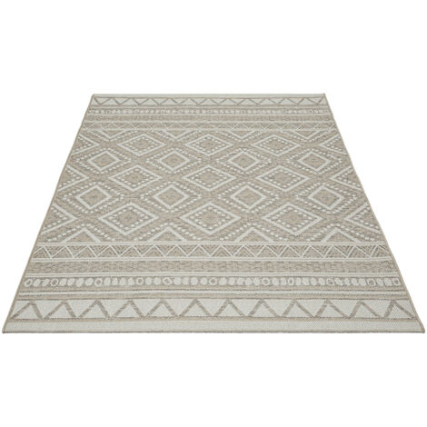 FLOORNOVO In- & Outdoor Teppich Beige gemustert - 200 x 140 cm - Flachgewebe für Garten Balkon Terrasse und Innenbereich - Robust & Pflegeleicht - vielseitig einsetzbar im Innen- und Außenbereich