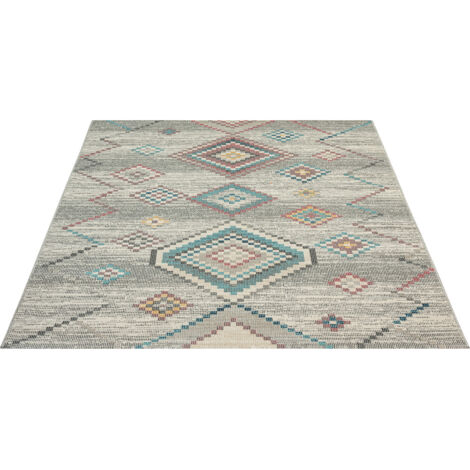 FLOORNOVO In- & Outdoor Teppich Beige gemustert - 200 x 140 cm - Flachgewebe für Garten Balkon Terrasse und Innenbereich - Robust & Pflegeleicht - vielseitig einsetzbar im Innen- und Außenbereich