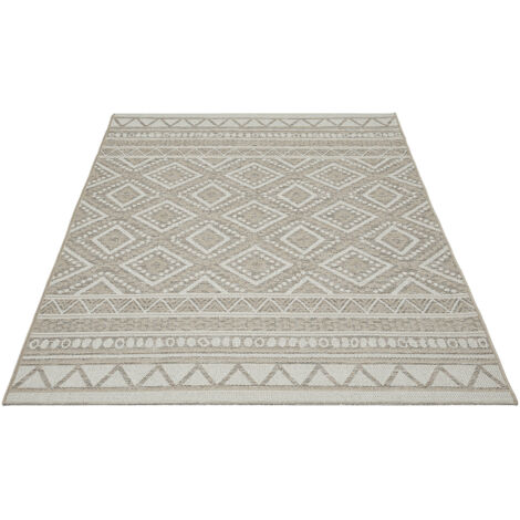 FLOORNOVO In- & Outdoor Teppich Beige gemustert - 220 x 160 cm - Flachgewebe für Garten Balkon Terrasse und Innenbereich - Robust & Pflegeleicht - vielseitig einsetzbar im Innen- und Außenbereich