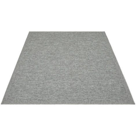 FLOORNOVO In- & Outdoor Teppich Grau Fischgrätmuster - 160 x 120 cm - Flachgewebe für Garten Balkon Terrasse und Innenbereich - Robust & Pflegeleicht - einsetzbar im Innen- und Außenbereich