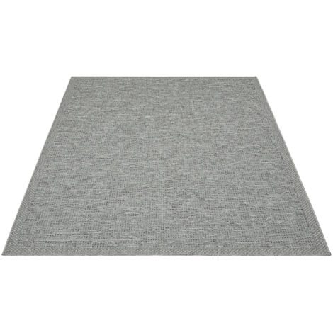 FLOORNOVO In- & Outdoor Teppich Grau Fischgrätmuster - 180 x 67 cm - Flachgewebe für Garten Balkon Terrasse und Innenbereich - Robust & Pflegeleicht - vielseitig einsetzbar im Innen- und Außenbereich