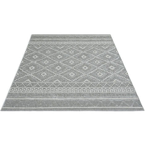 FLOORNOVO In- & Outdoor Teppich Grau gemustert - 160 x 120 cm - Flachgewebe für Garten Balkon Terrasse und Innenbereich - Robust & Pflegeleicht - vielseitig einsetzbar im Innen- und Außenbereich