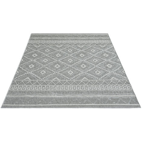 FLOORNOVO In- & Outdoor Teppich Grau gemustert - 180 x 67 cm - Flachgewebe für Garten Balkon Terrasse und Innenbereich - Robust & Pflegeleicht - vielseitig einsetzbar im Innen- und Außenbereich